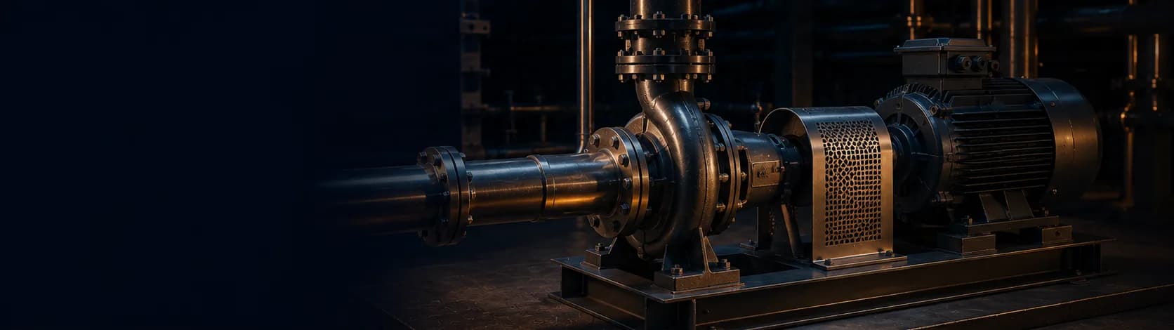 End-suction centrifugal pump set with motor and coupling guard on a baseplate