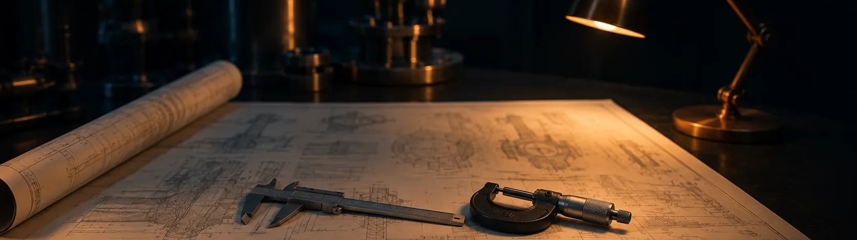Engineering drawings with vernier caliper and micrometer