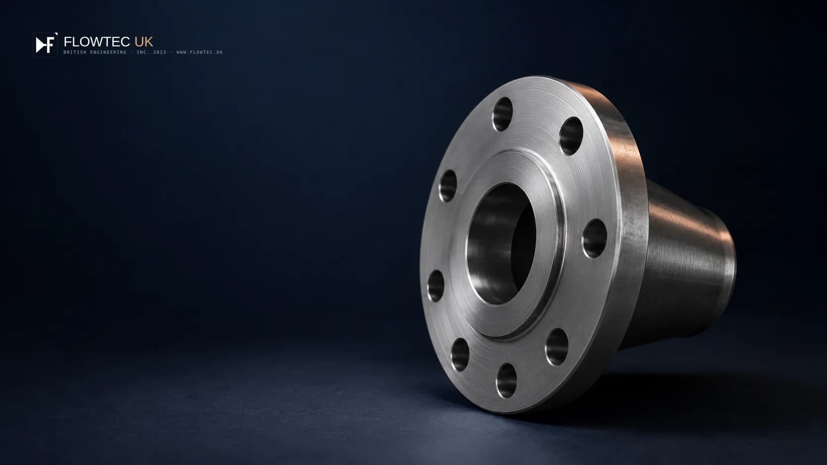 Weld-neck steel flange with tapered hub and raised face — representative product visual